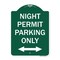 Signmission Night Permit Parking W/ Bi-Directional Arrow, Green & White Aluminum Sign, 18" x 24", GW-1824-23860 A-DES-GW-1824-23860 - alternate 1